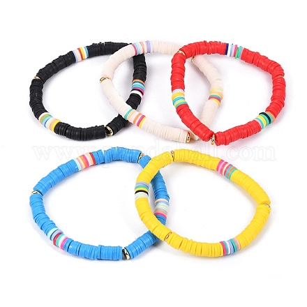 Handmade Polymer Clay Heishi Beads Stretch Bracelets BJEW-JB05304-1