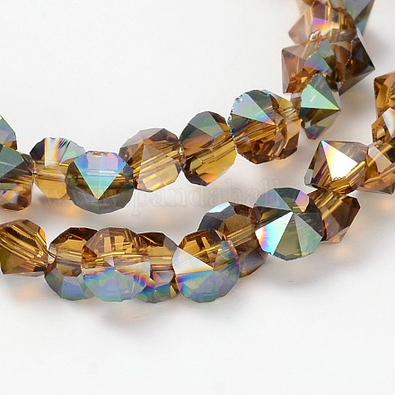 Half Rainbow Plated Diamond Shape Glass Bead Strands EGLA-J100-HR04-1