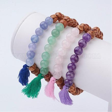 Wood and Natural Gemstone Beads Stretch Bracelets BJEW-JB02784-1