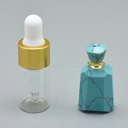 Colgantes de botellas de perfume que se pueden abrir de color turquesa sintético facetado G-E556-04E-1