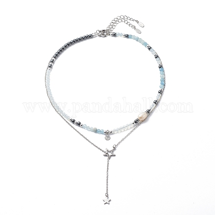 2 Stück 2 Stil 304 Edelstahl-Lariat-Halsketten mit Muschel- und Sternanhängern NJEW-JN03978-1