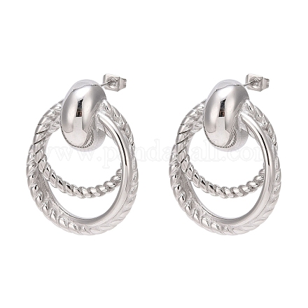 304 boucles d'oreilles pendantes double anneau en acier inoxydable EJEW-D095-18P-1