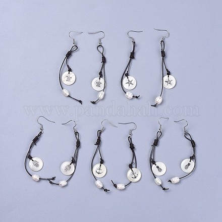 Boucles d'oreilles avec pendentif en coquille d'eau douce EJEW-JE03220-1