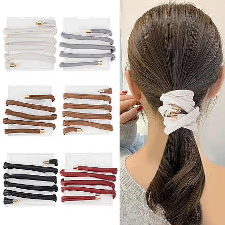 OLYCRAFT 6Pcs Leather Hair Ties Ponytail Holder Wrap Ponytail Braid Holder Bendable Spiral Hair Bands Ties with Iron Wire Hair Accessories for Women Brown Grey Coffee Beige Black Wine Red OHAR-OC0001-03-1