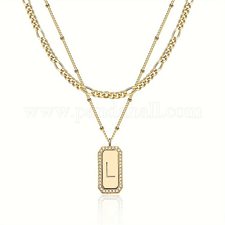 Латунный микропаве прозрачный кубический цирконий прямоугольник с инициалом подвеска двухслойные ожерелья для женщин FS-WG478B5-12-1