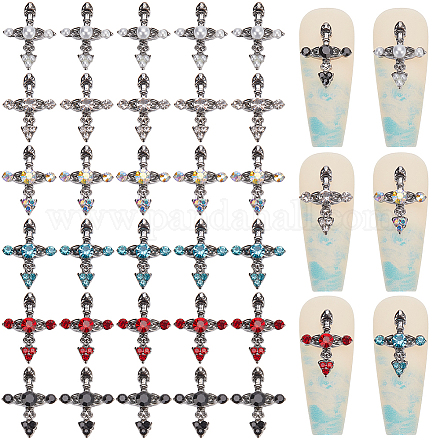 36 шт. 6 стиля крестообразных кабошонов из сплава со стразами MRMJ-CP0001-30B-1