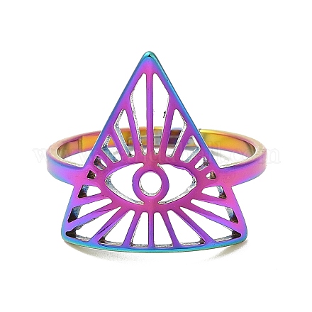 Chapado en iones (ip) 304 triángulo de acero inoxidable con anillo ajustable con ojo de caballo para mujer RJEW-M149-10RC-1