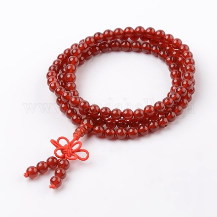 3 Loops Natural Carnelian Beaded Wrap Bracelets BJEW-D399-05-1