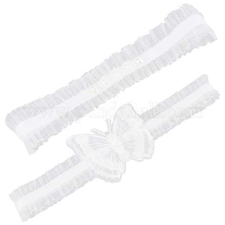 Jarretelles de mariée élastiques en dentelle de polyester DIY-WH0308-148A-1