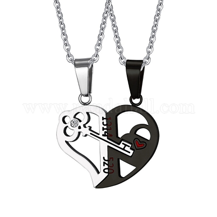 2Pcs 2 Style Stainless Steel Heart Key Matching Pendant Necklaces Set PW-WG32200-03-1