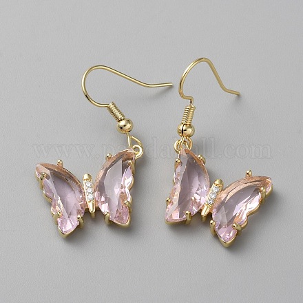 Серьги-бабочки с кубическим цирконием EJEW-WH0050-01G-04-1