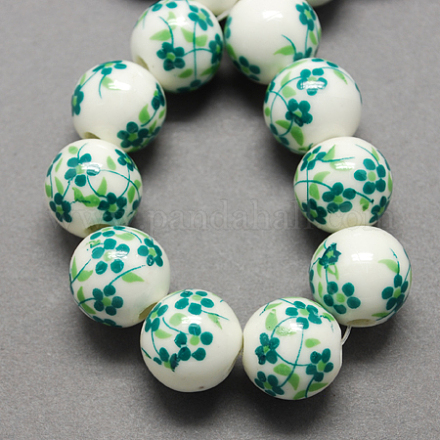 Perles de porcelaine imprimées manuelles PORC-Q201-8mm-2-1