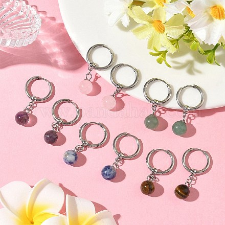 Круглые серьги-кольца из натуральных смешанных камней EJEW-JE06593-1