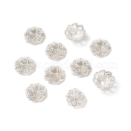 Chapeaux de perles de fleurs en alliage plaqué couleur argent X-TIBEB-E017-S-1