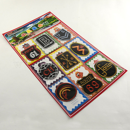 パッチの刺繍布の鉄を電子化バッジ衣装のアクセサリー  アップリケ  ミックスカラー  51~70x53~78x0.8mm  9個/カード AJEW-Q091-M-1