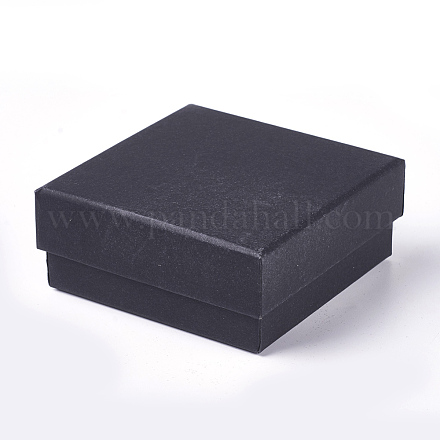 クラフト紙のボール紙ジュエリーボックス  リング/イヤリングボックス  正方形  ブラック  8.5x8.5x3.5cm X-CBOX-WH0003-05B-1
