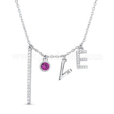 TINYSAND Word Love 925 Sterling Silver Cubic Zirconia Letter Pendant Necklaces TS-N319-S-1