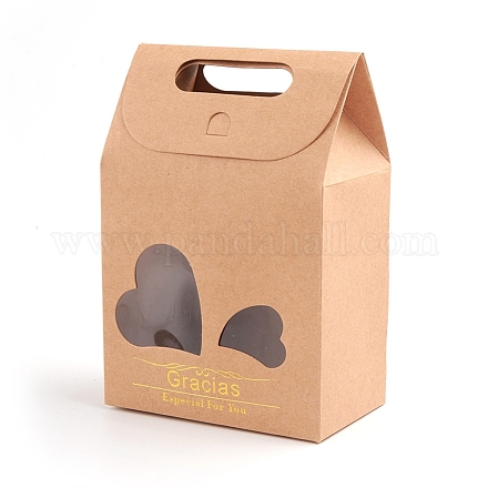 Rectangle Paper Bags with Handle and Clear Heart Shape Display Window CON-D006-01C-01-1