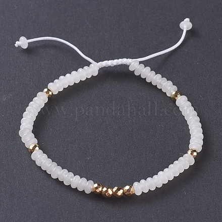 Natürliche weiße Jade geflochtene Perlen Armbänder BJEW-O175-C14-1