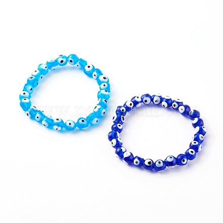 Ensembles de bracelets extensibles perlés au chalumeau mauvais œil faits à la main BJEW-JB06218-1
