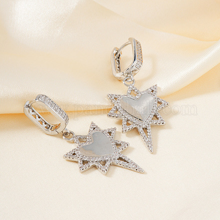 Серьги-кольца из латуни с прозрачным кубическим цирконием в форме звезды и сердца LS5969-1-1