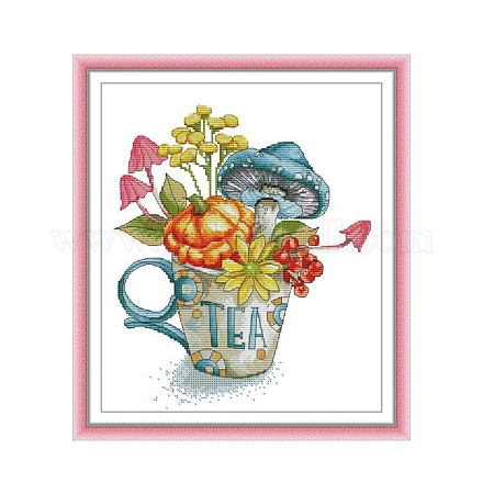 Tasse à thé avec motif de fleurs DIY-NH0003-02B-1