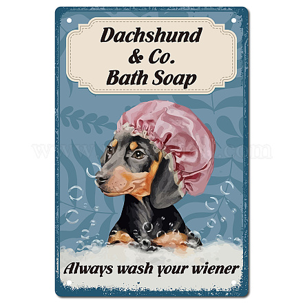 CREATCABIN Dachshund & Co. Bath Soap Tin Sign Vintage Funny Dog Metal Tin Sign Wall Art Decor Animals Retro Plaque Poster for Home Kitchen Bathroom Cafe Pub Wall Art Gift Christmas Decor 8 x 12 Inch AJEW-WH0157-561-1