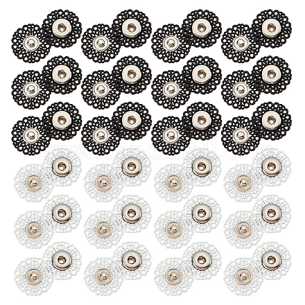 Nbeads24セットアロイフラワースナップボタン  黒と白のヴィンテージメタル縫い付けプレススナップボタンファスナー衣類縫製アクセサリー中空花縫製プレススタッドボタン 21 ミリメートル (0.83 インチ) BUTT-NB0001-50-1