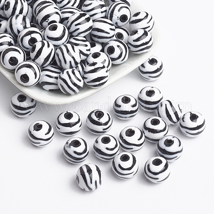 Chunky Bubblegum White and Black Acrylic Zebra Striped Style Heart Beads X-SACR-C020-42-1