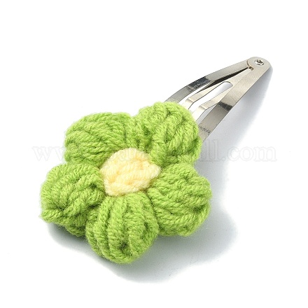 女の子のための手作り綿編み飾りアイロンスナップヘアクリップ  花  77x44x9mm PHAR-JH00090-01-1