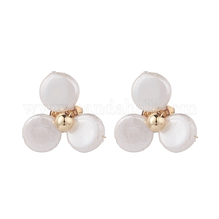 Boucles d'oreilles clous fleur perle coquillage avec épingle en laiton pour femme EJEW-JE04829-1