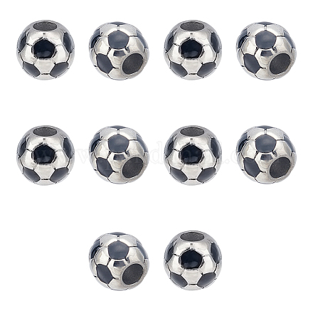 Unicraftale 10 pièces perles de football en acier inoxydable ballon de football perles européennes sport 5mm grand trou perles en émail pour la fabrication de bijoux de bracelet STAS-UN0040-13-1