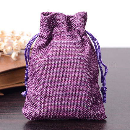 ポリエステル模造黄麻布包装袋巾着袋  パープル  12x9cm X-ABAG-R005-9x12-10-1
