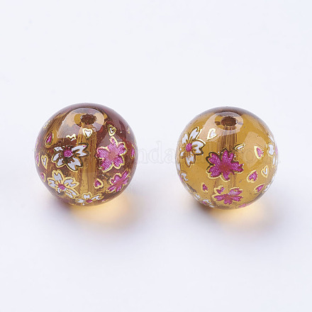 Flower Picture Printed Glass Beads GLAA-E399-12mm-E08-1