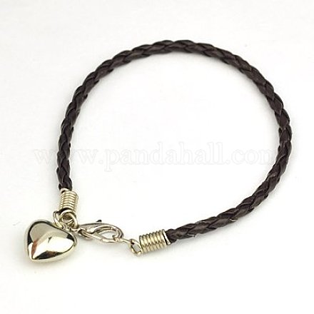 PU Leather Braided Charm Bracelets BJEW-JB00785-03-1