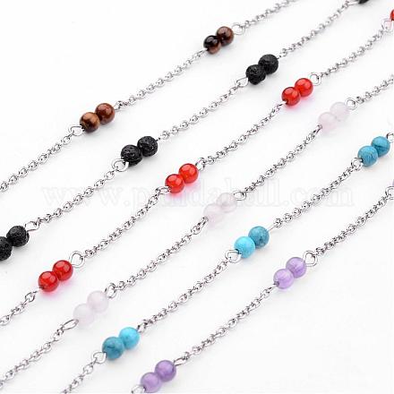 Handmade Round Gemstone Beads Chains for Necklaces Bracelets Making AJEW-JB00245-1