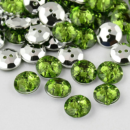 Botones redondos planos del diamante artificial de acrílico de Taiwán de 2-agujero BUTT-F015-11.5mm-38-1