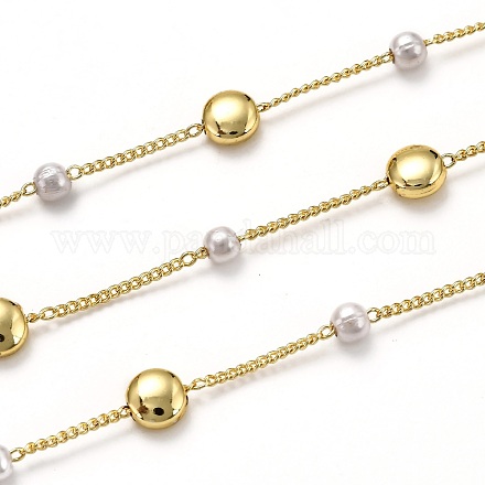 手作り真鍮カーブチェーン  アクリル模造真珠とスプール付き  長持ちメッキ  ハンダ付け  ゴールドカラー  リンク：1.8x1.4x0.4mm CHC-L039-39G-1