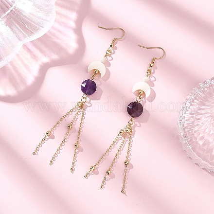 Серьги-подвески с натуральным аметистом круглой формы в форме луны EJEW-JE06813-02-1