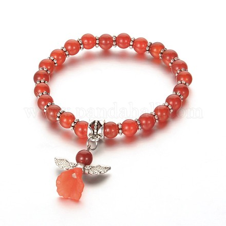 Bracelets à breloques en acrylique perlé en cornaline naturelle (teints et chauffés) à la mode BJEW-JB01792-01-1