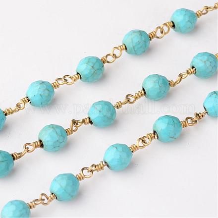 Turquoise synthétique main perles chaînes G-L462-02-1