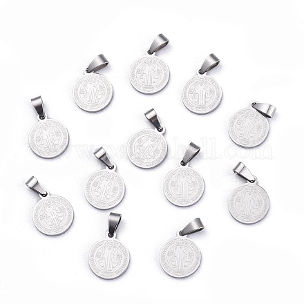 Flat Round with San Benito & Word 304 Stainless Steel Charms STAS-I036-03C-1