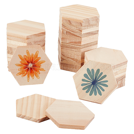 Незаконченные шестигранные деревянные ломтики WOOD-WH0027-53-1