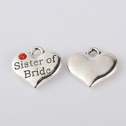 Wedding Theme Antique Silver Tone Tibetan Style Heart with Sister of Bride Rhinestone Charms TIBEP-N005-06A-1