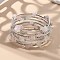 Gemstone Chip Warp Bracelets, Steel Bracelet Memory Wire with Brass Tube Beads and Iron Round Beads, Platinum, Rose Quartz, 53mm
