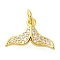 Whale Tail Rack Plating Brass Micro Pave Cubic Zirconia Pendants Charms, Lead Free & Cadmium Free, Real 18K Gold Plated, 8x13x2mm, Hole: 3mm