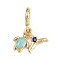 Brass Pave Blue Cubic Zirconia European Dangle Charms, Sky Blue Enamel Turtle Whale Tail Large Hole Pendants, Real 18K Gold Plated, 25mm, Hole: 4.8mm
