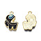 Alloy Enamel Pendants, Cadmium Free & Lead Free, Light Gold, Dog Charm, Black, 21x14x1.5mm, Hole: 1.8mm