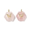 Natural Rose Quartz Faceted Pendants, Hexagon Charms with Brass Pave Clear Cubic Zirconia Butterfly, Real 18K Gold Plated, Long-Lasting Plated, Rack Plating, 22x19x10mm, Hole: 3.5x2mm
