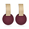 Rectangle with Flat Round Alloy Dangle Stud Earrings, Dark Red, 45x24mm